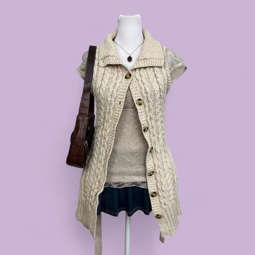 cream boho granola cable knit vest